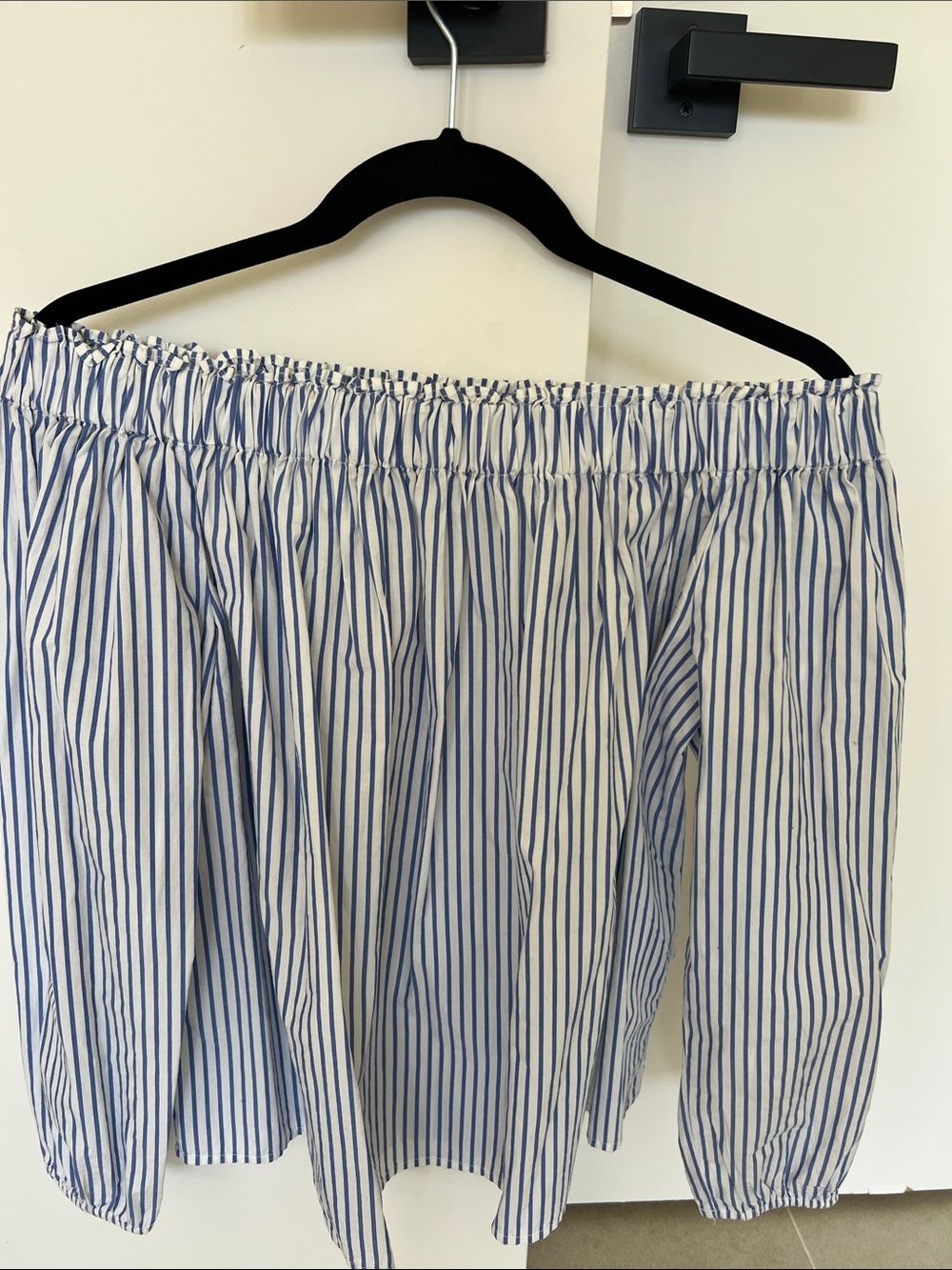 GAP White and Blue Striped Off-Shoulder Top